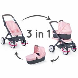 Lėlių vežimėlis su lopšiu Smoby Maxi - Cosi Quinny 3 in 1 Pink
